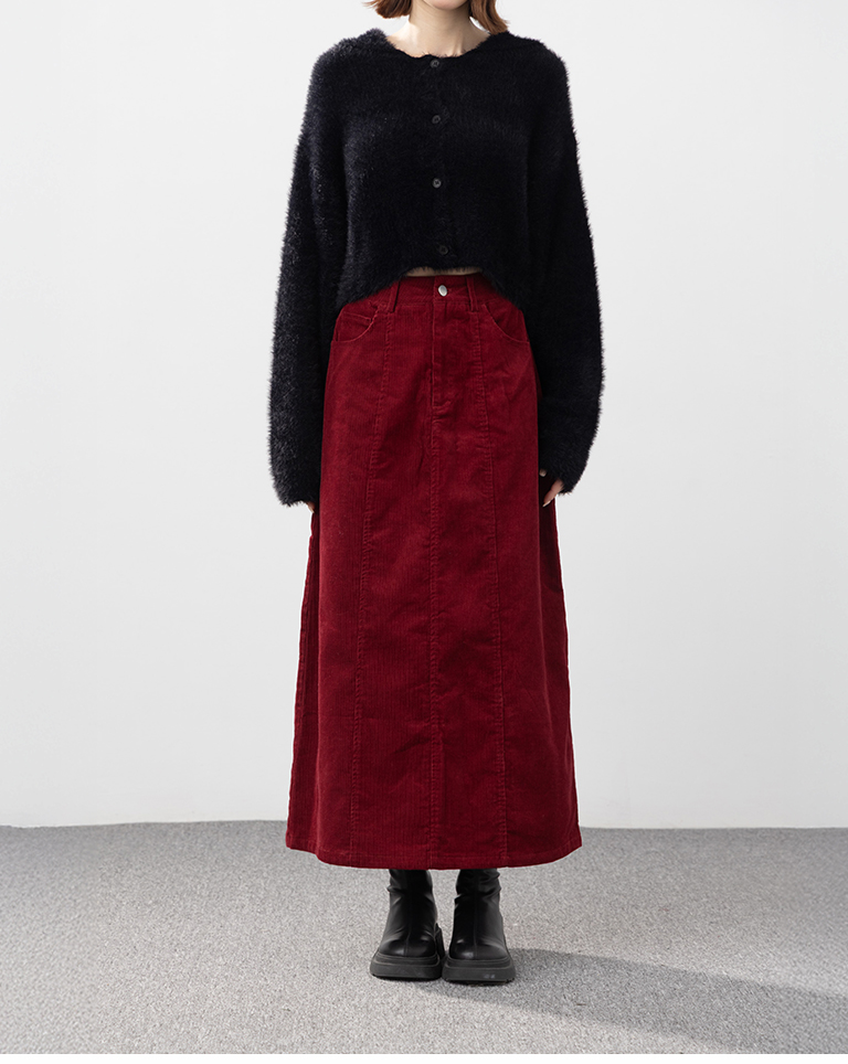 コーデュロイストレートロングスカート レッド