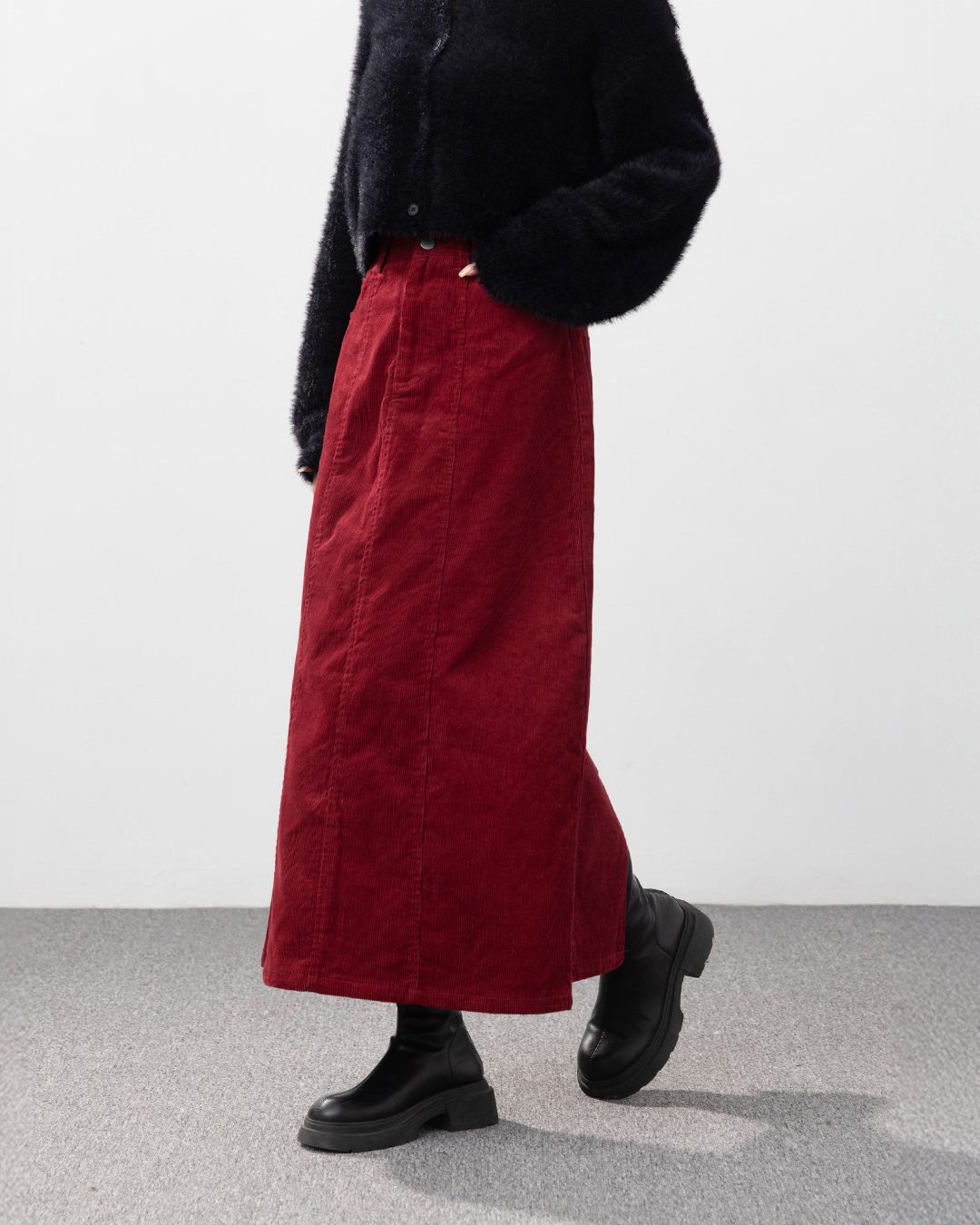 コーデュロイストレートロングスカート レッド