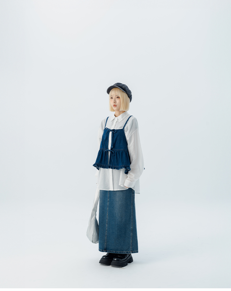 バックスリットウォッシュデニムスカート