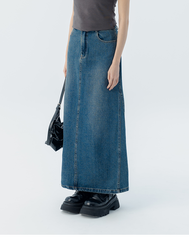 バックスリットウォッシュデニムスカート