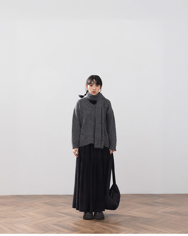 フェザーフリース切替スカート 3色展開