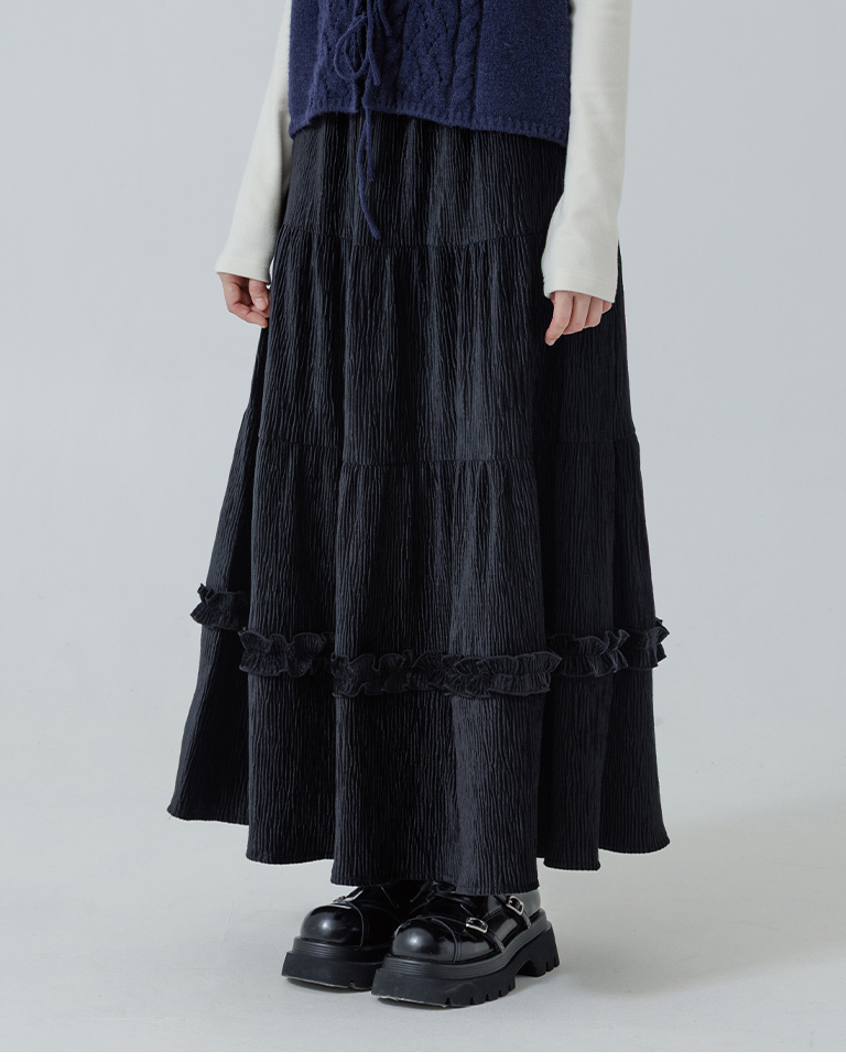 光沢感ティアードスカート  3色展開