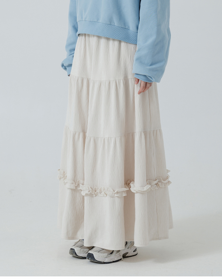 光沢感ティアードスカート  3色展開