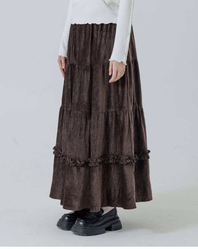 光沢感ティアードスカート  3色展開