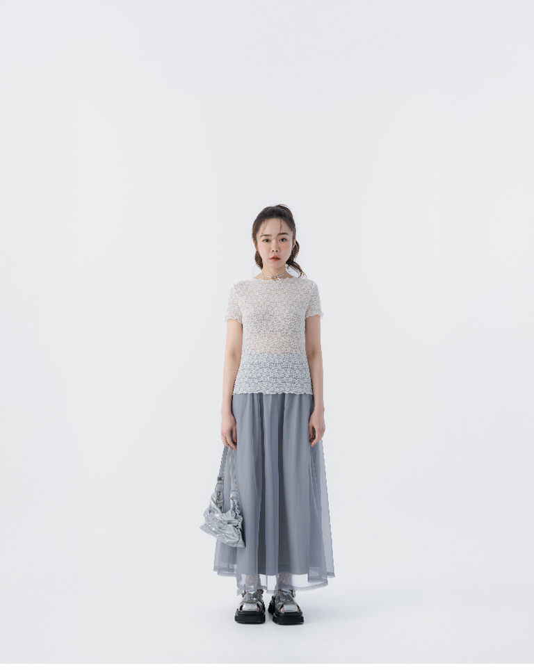 春12未到---二重チュール無地ロングスカート 2色展開
