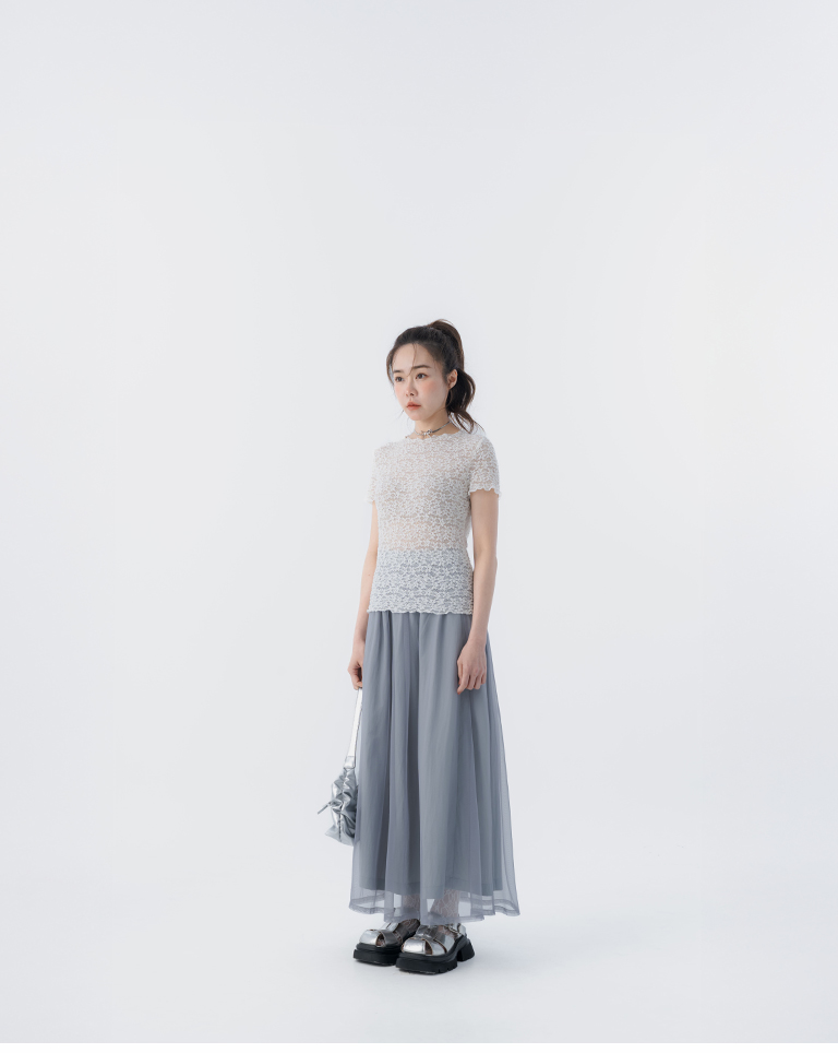 春12未到---二重チュール無地ロングスカート 2色展開