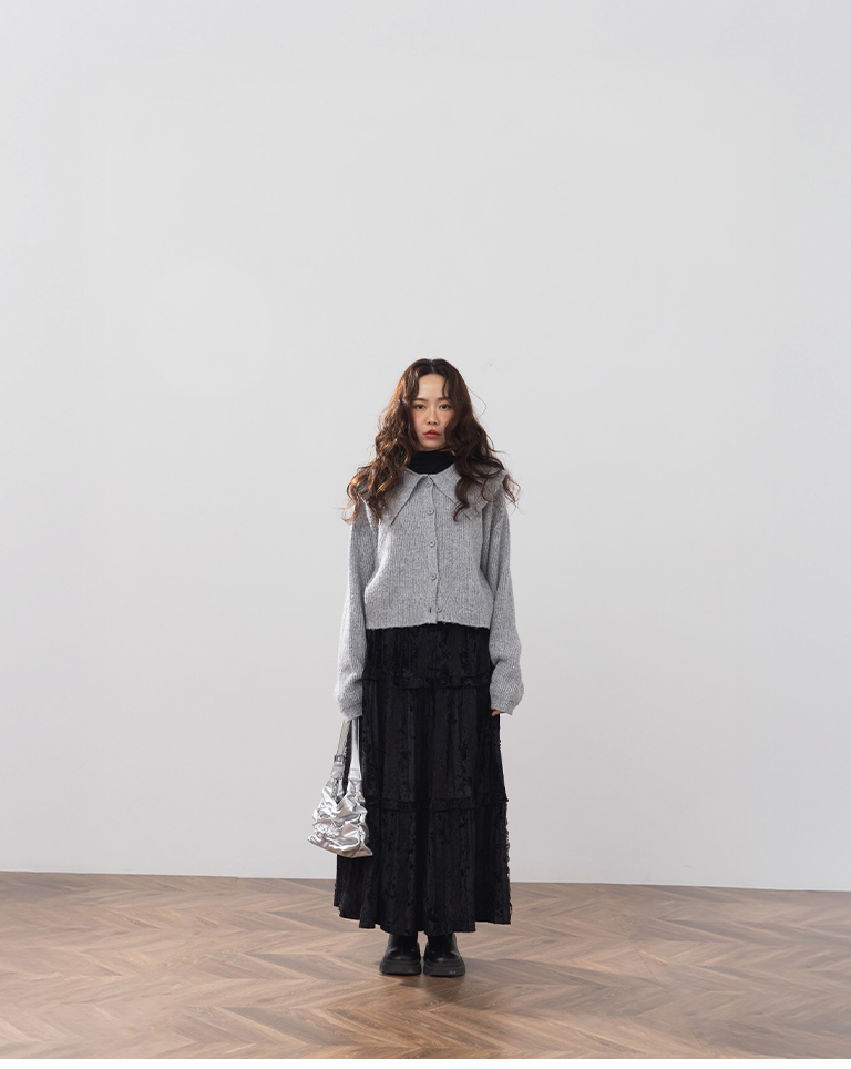 光沢レースフリル\ロングスカート 2色展開