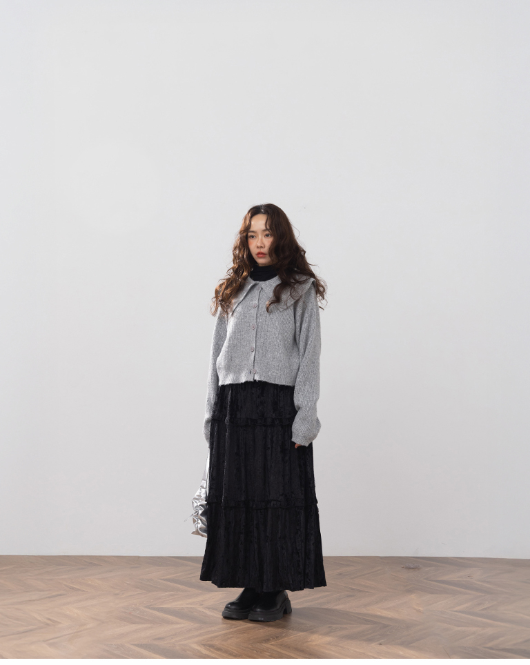 光沢レースフリル\ロングスカート 2色展開