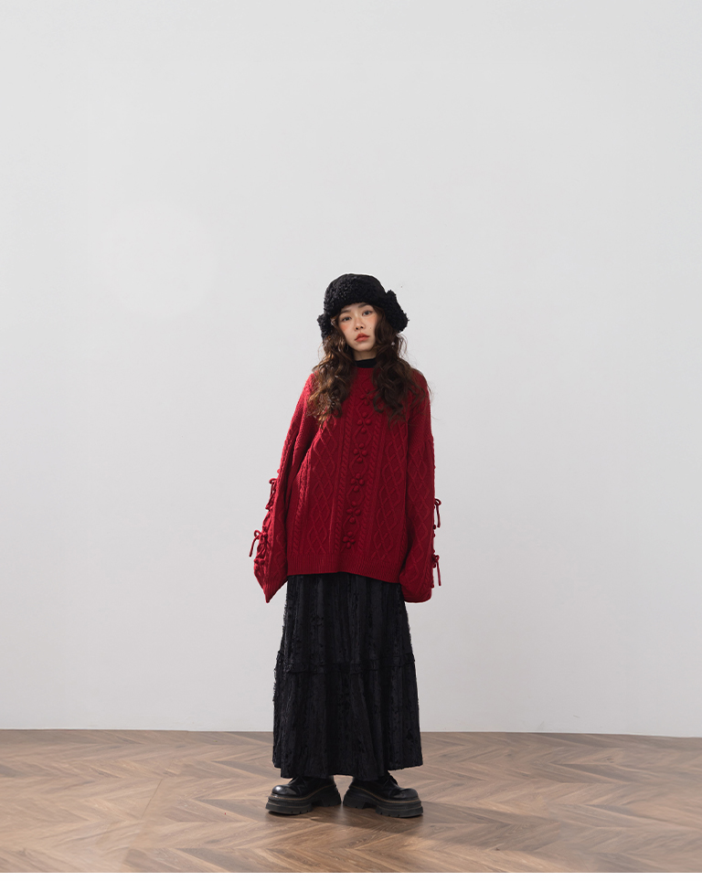 光沢レースフリル\ロングスカート 2色展開