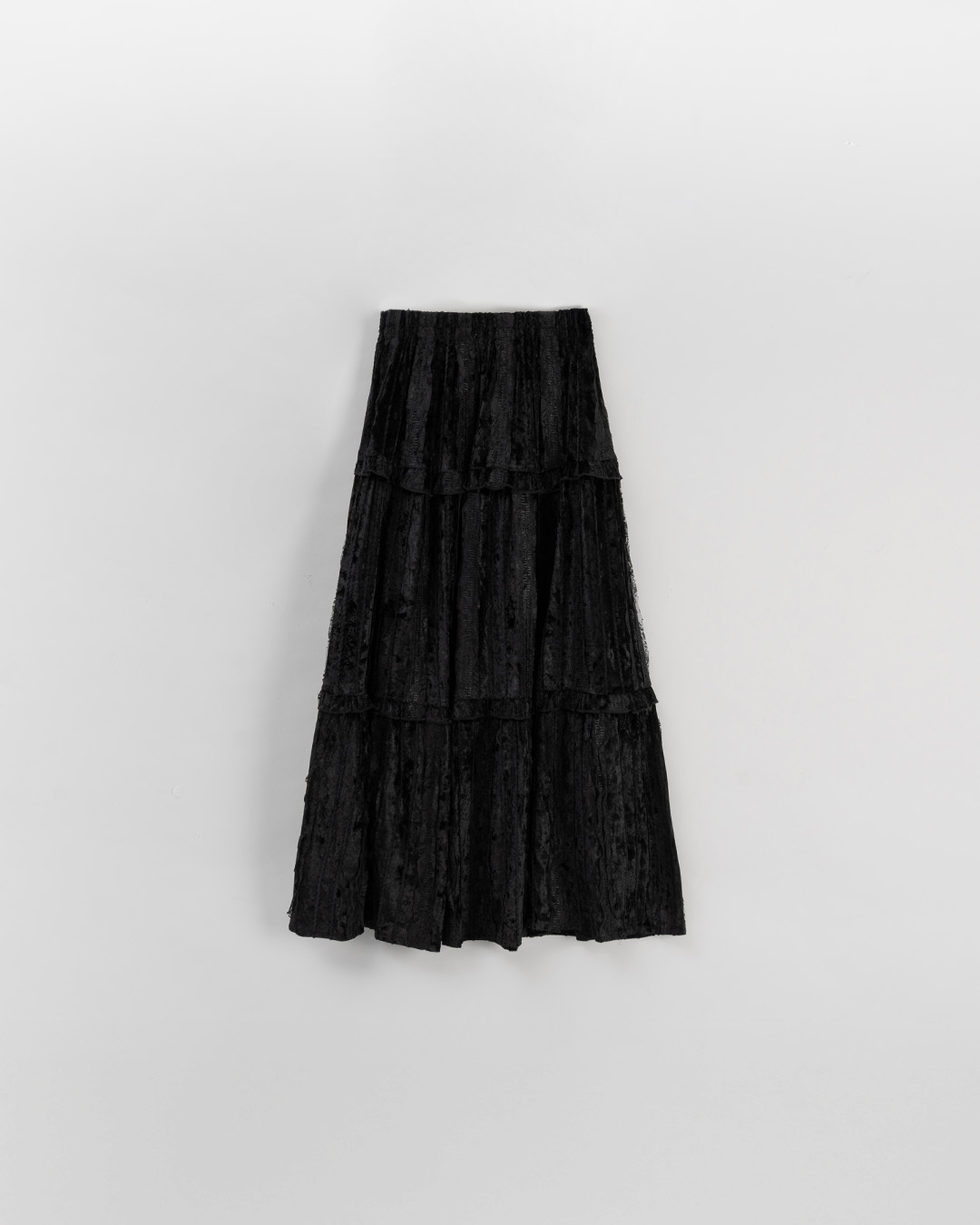 光沢レースフリル\ロングスカート 2色展開