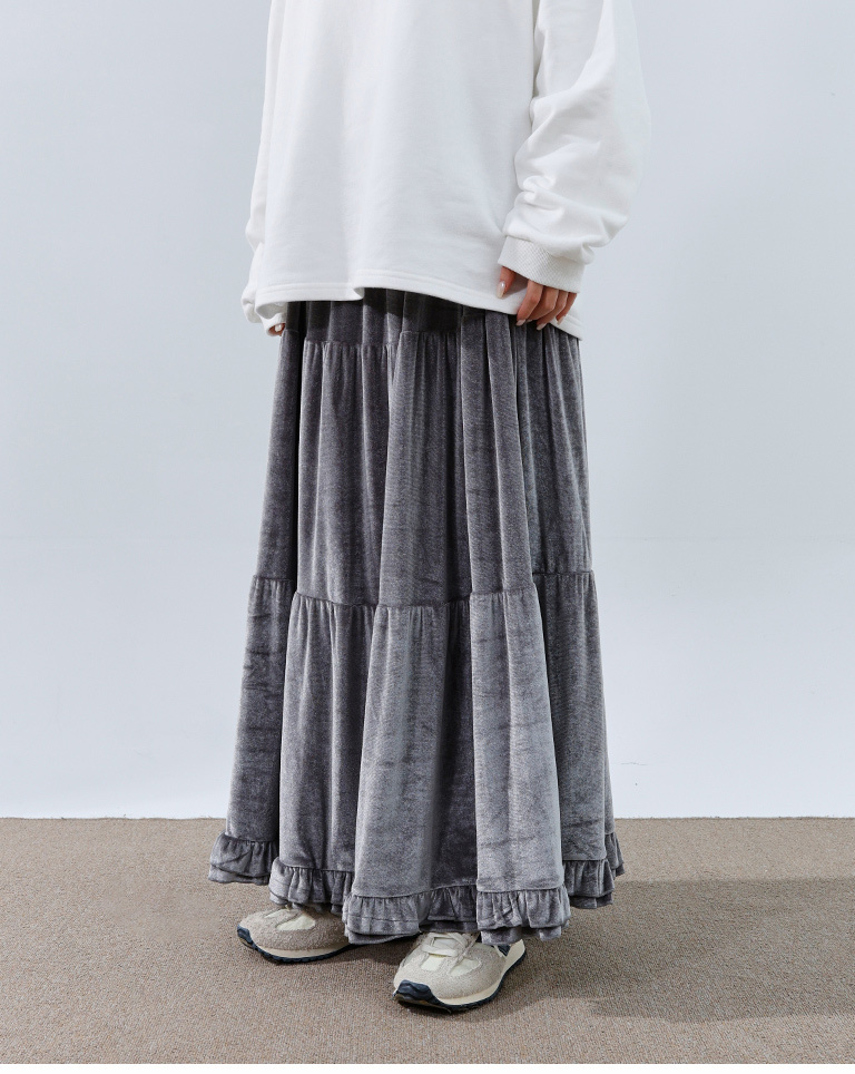 ベルベットティアードロングスカート 3色展開