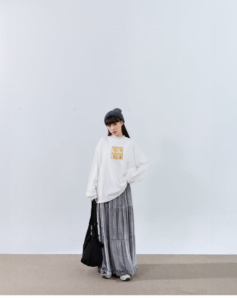 ベルベットティアードロングスカート 3色展開