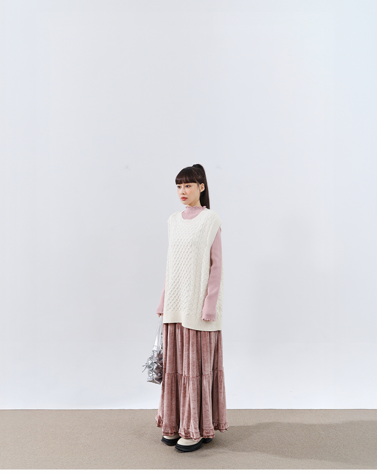 ベルベットティアードロングスカート 3色展開