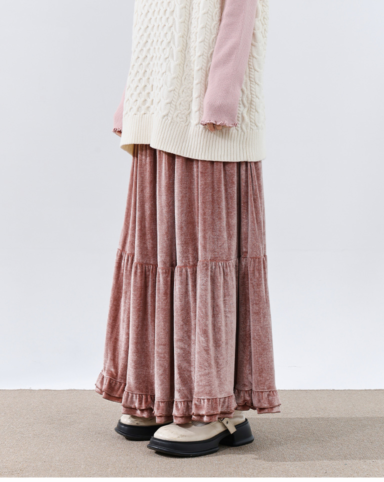 ベルベットティアードロングスカート 3色展開