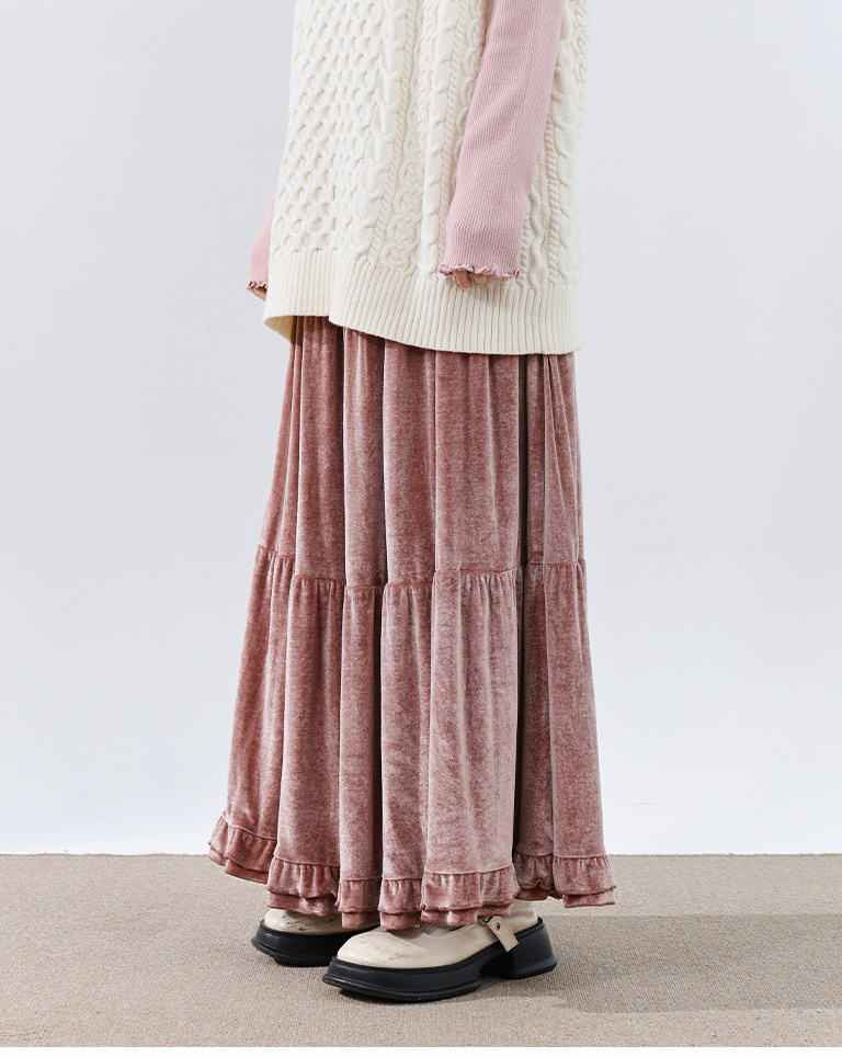 ベルベットティアードロングスカート 3色展開