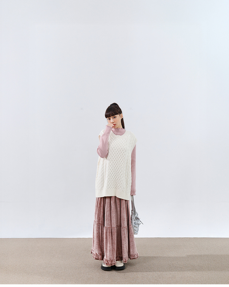 ベルベットティアードロングスカート 3色展開