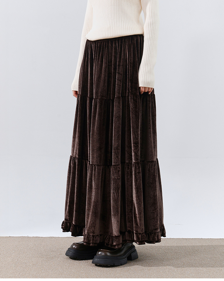 ベルベットティアードロングスカート 3色展開