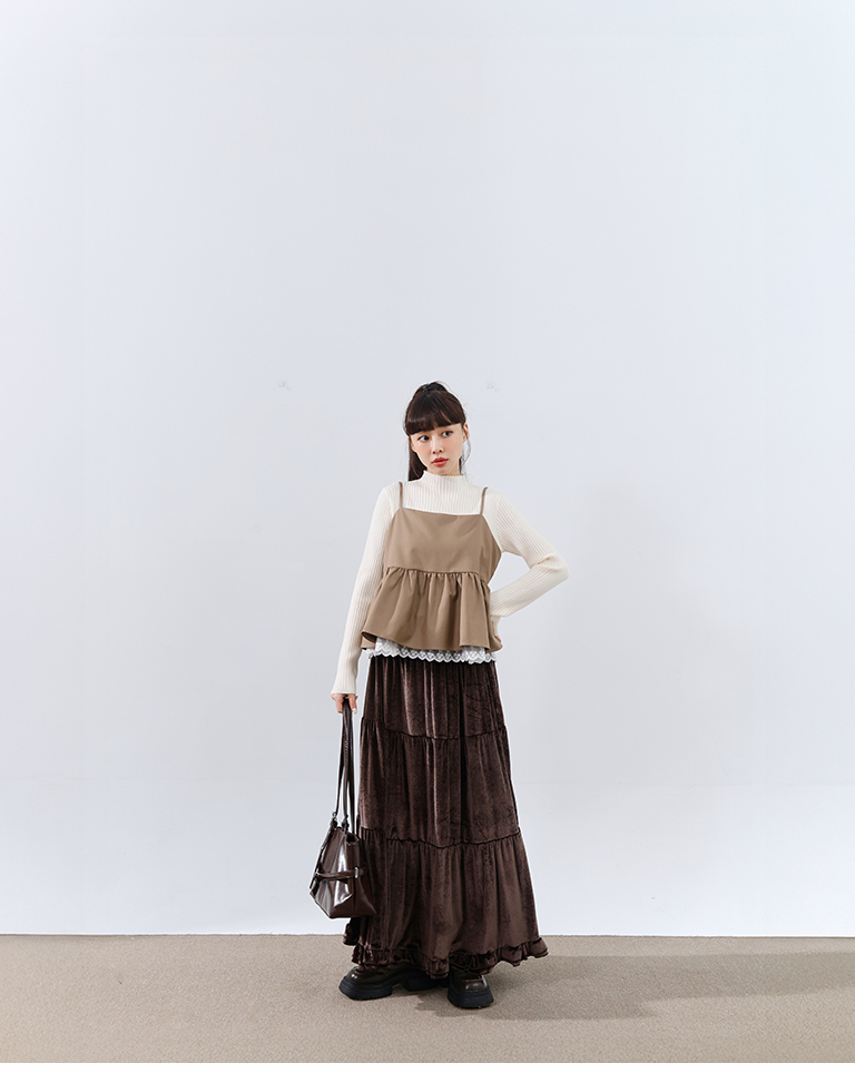 ベルベットティアードロングスカート 3色展開