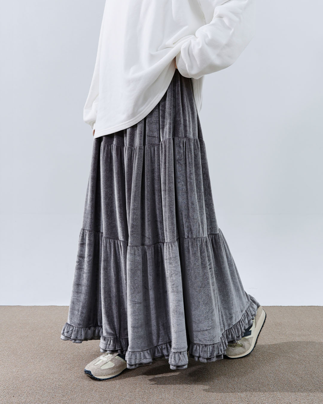 ベルベットティアードロングスカート 3色展開