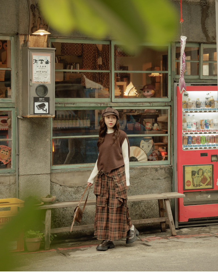 チェックドッキングロングスカート 2色展開