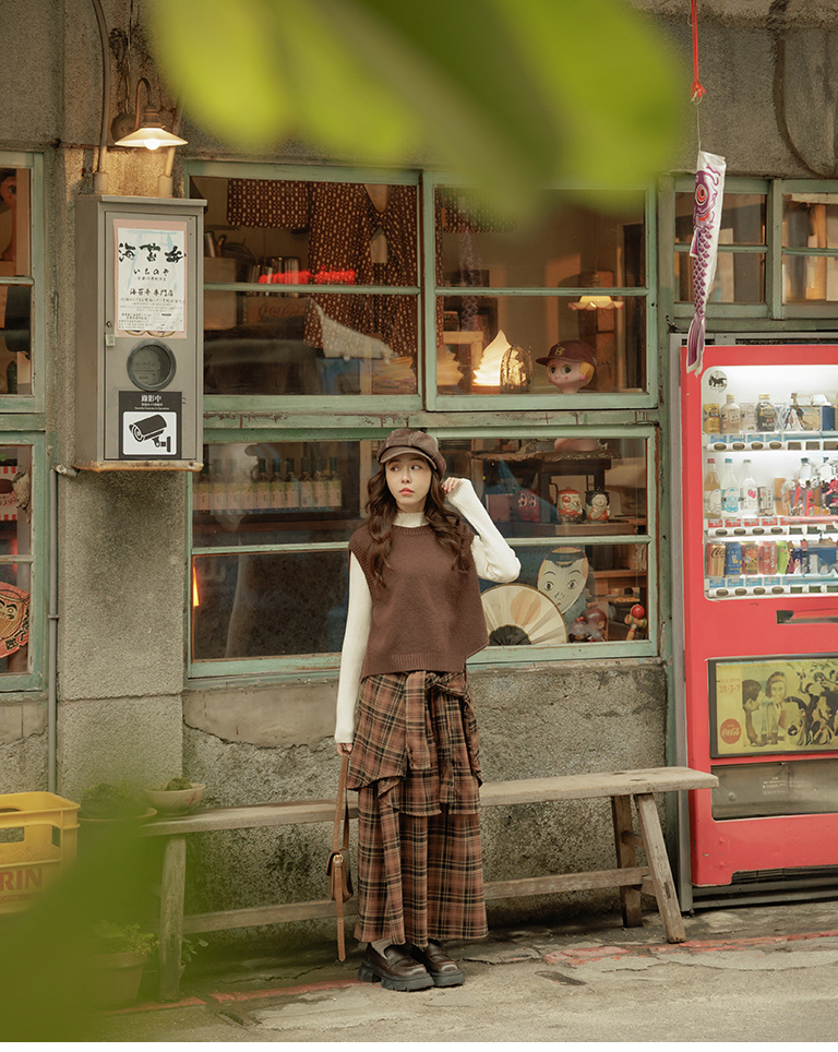 チェックドッキングロングスカート 2色展開