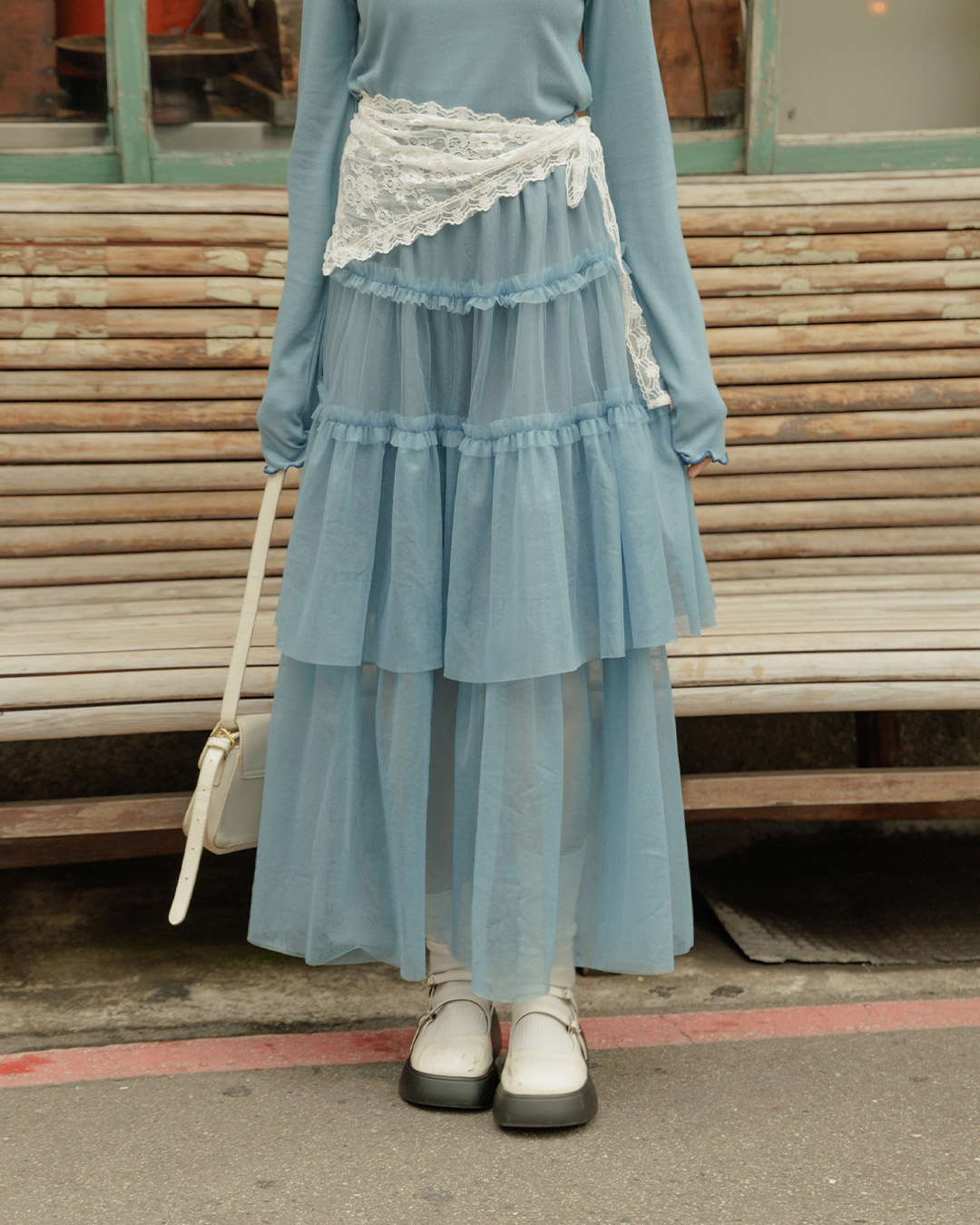 春1尚未到---チュールティアードロングスカート 4色展開