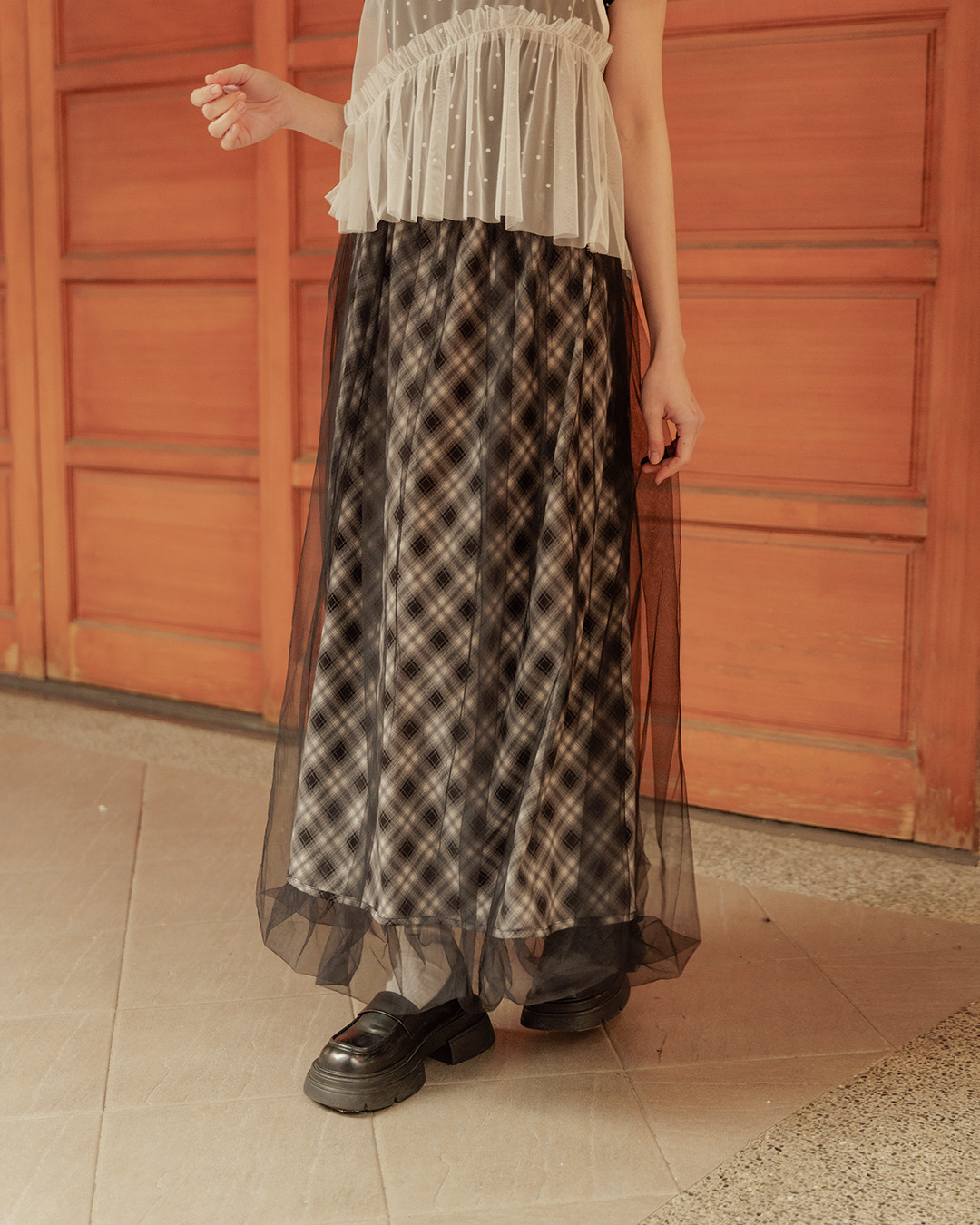 チェックダブルシアーバルーンスカート 2色展開