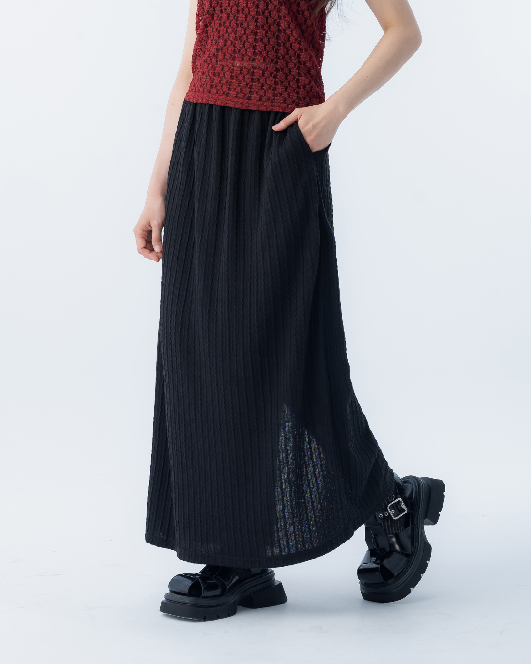 ケーブル編みストレートスカート 3色展開