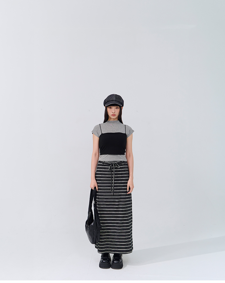 ストライプコットンロングスカート 2色展開