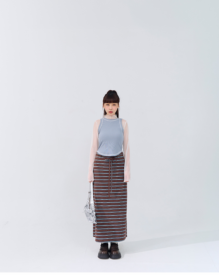 ストライプコットンロングスカート 2色展開