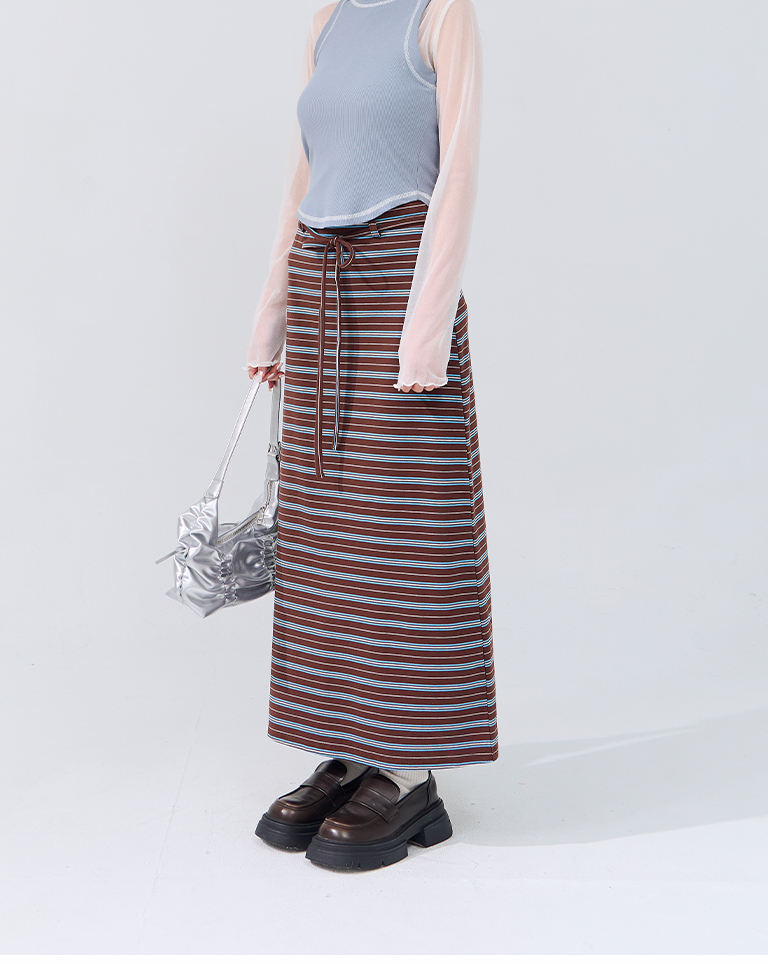 ストライプコットンロングスカート 2色展開