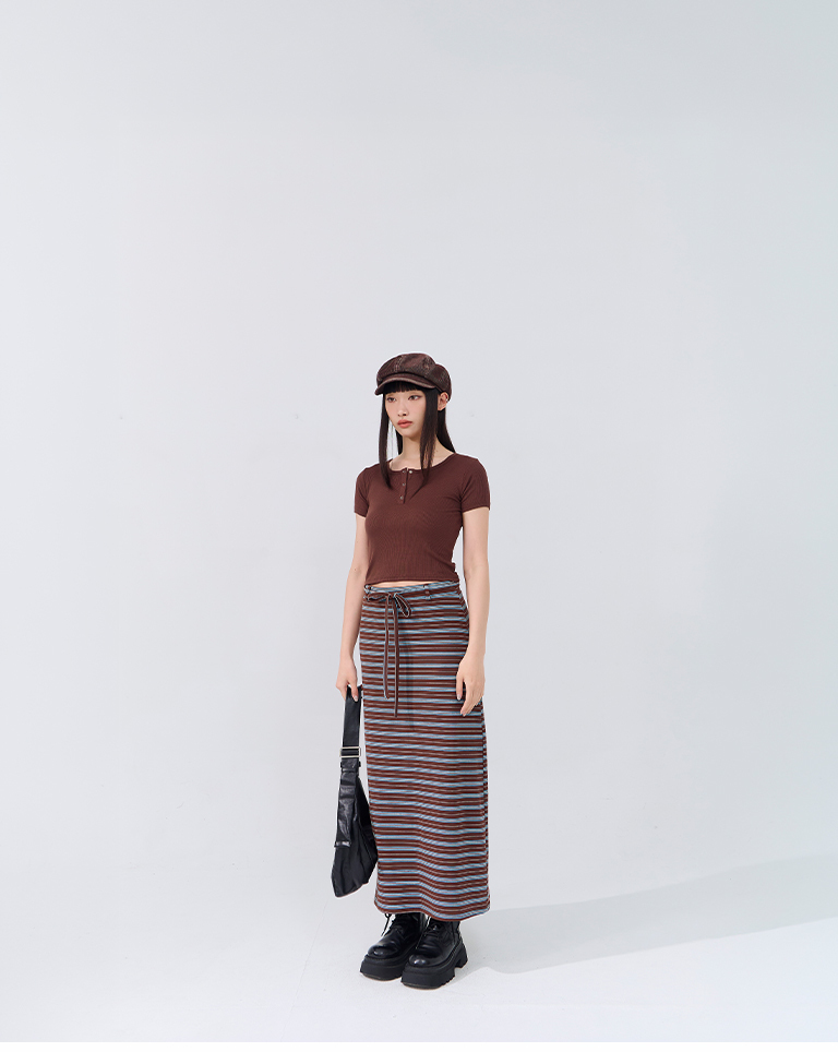 ストライプコットンロングスカート 2色展開