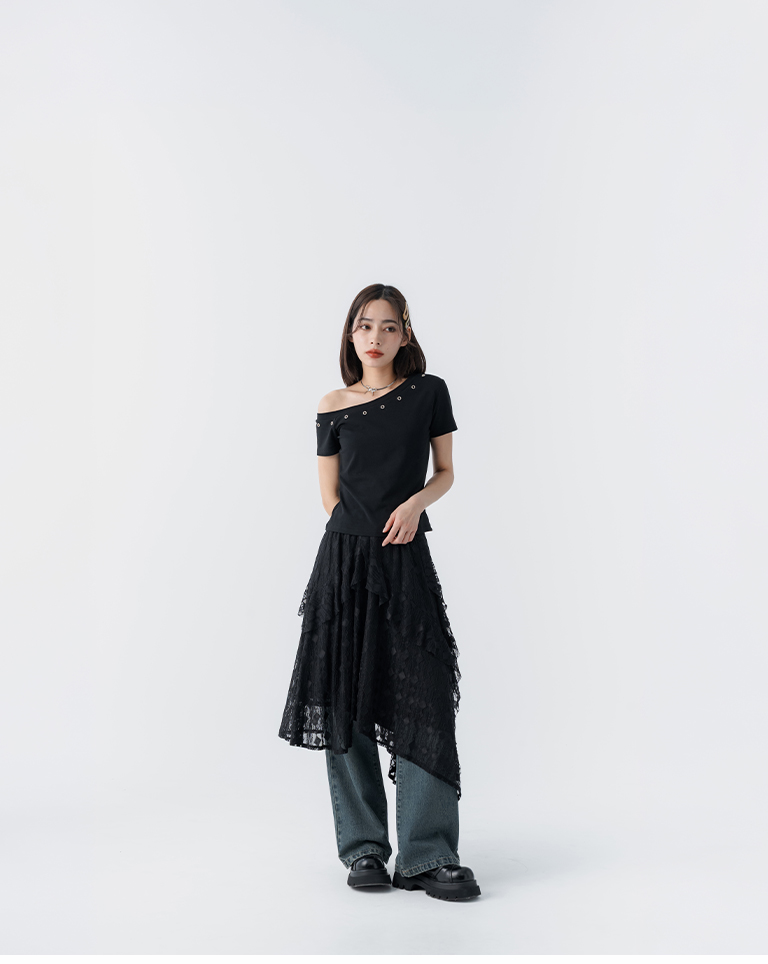 春9尚未收到---ジャガードアシンメトリースカート 2色展開
