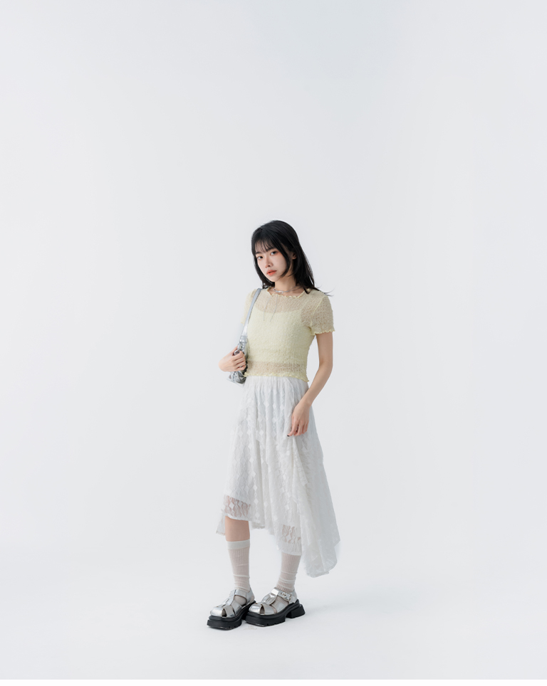 春9尚未收到---ジャガードアシンメトリースカート 2色展開