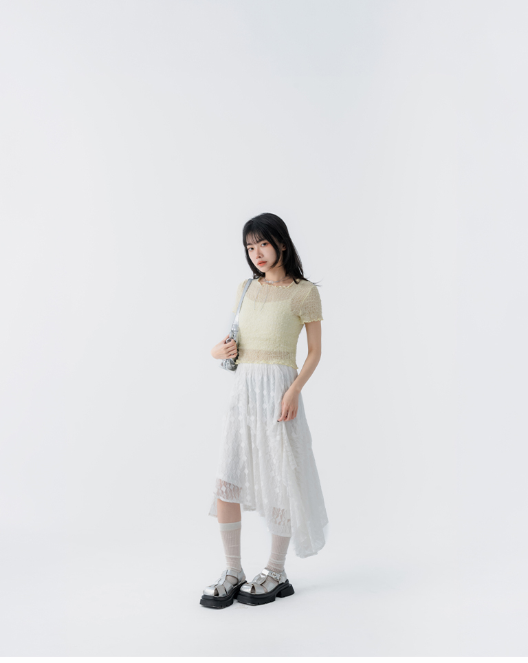 春9尚未收到---ジャガードアシンメトリースカート 2色展開