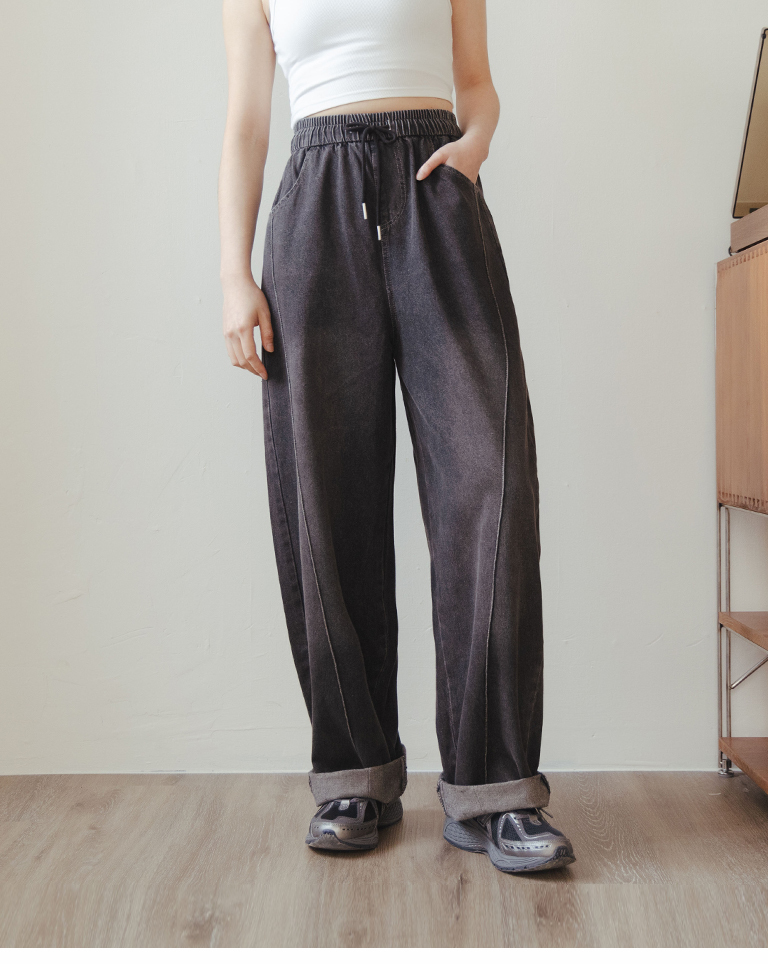 ウォッシュカラーステッチデニムパンツ 2色展開
