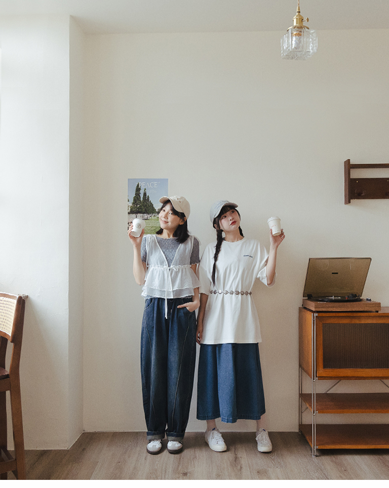 ウォッシュカラーステッチデニムパンツ 2色展開