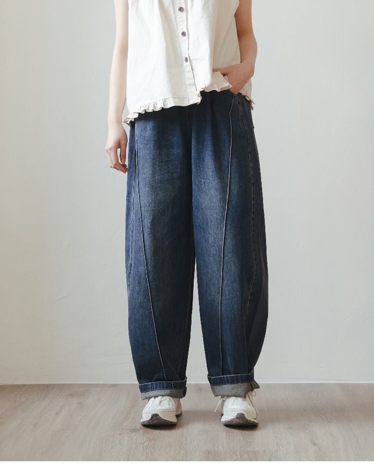 ウォッシュカラーステッチデニムパンツ 2色展開