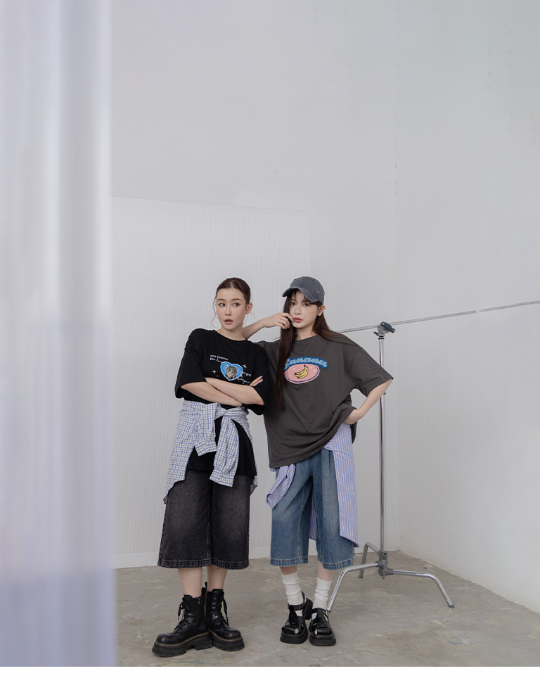 ヴィンテージ7分ワイド丈デニムパンツ 2色展開 S/M/L