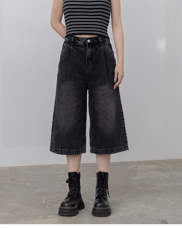 ヴィンテージ7分ワイド丈デニムパンツ 2色展開 S/M/L