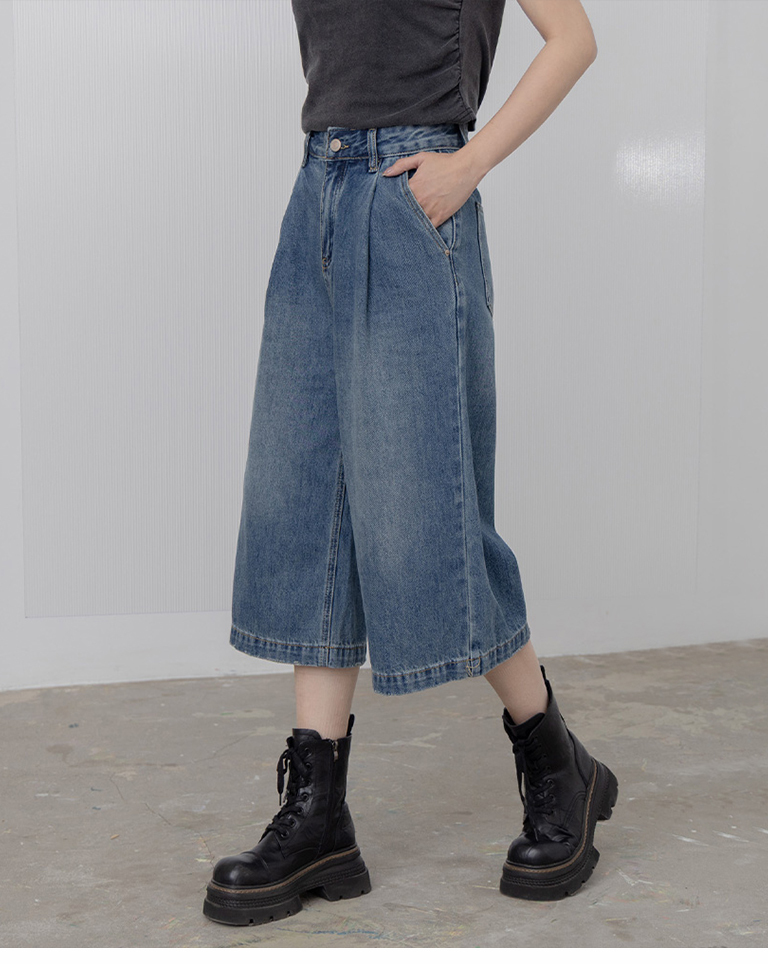 ヴィンテージ7分ワイド丈デニムパンツ 2色展開 S/M/L