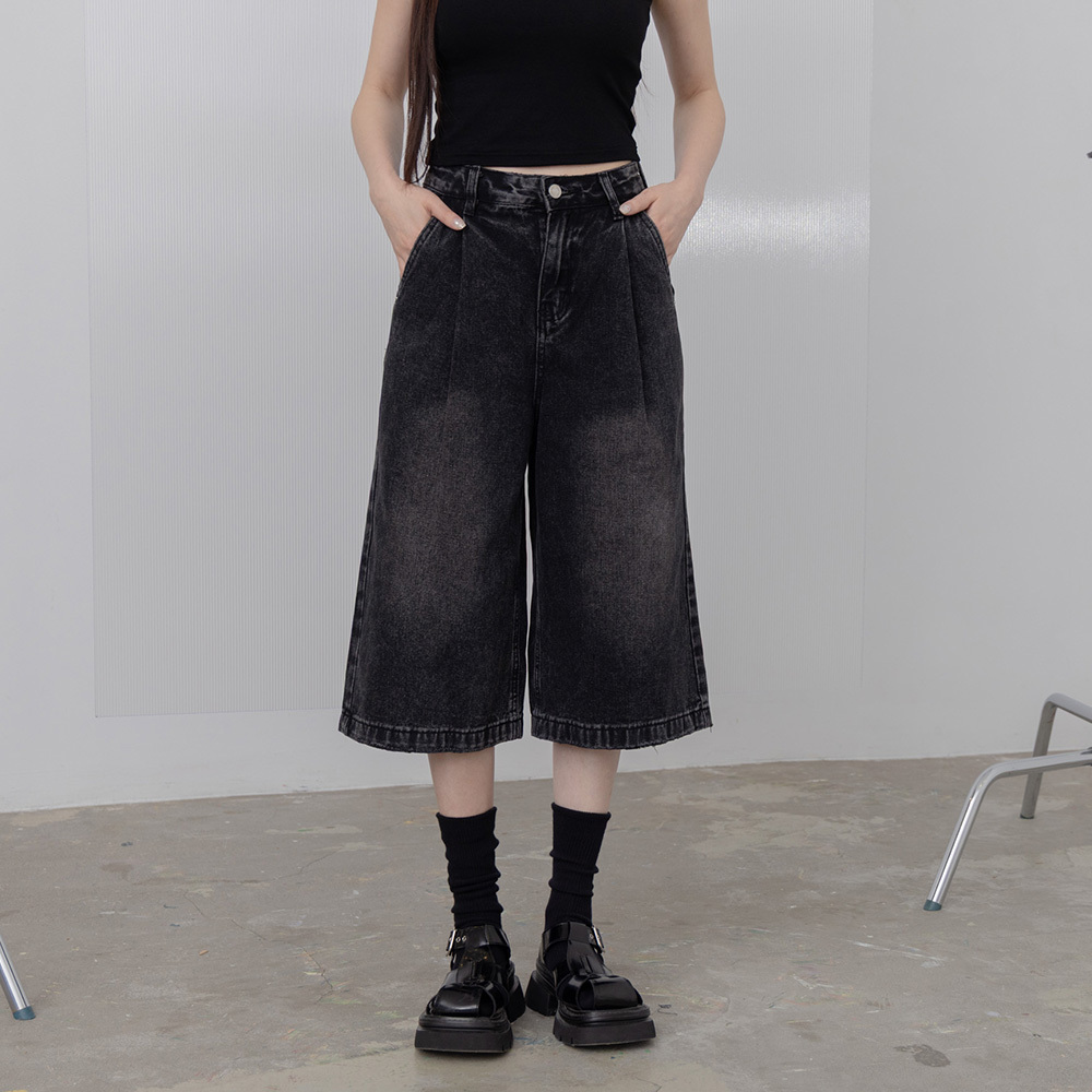 ヴィンテージ7分ワイド丈デニムパンツ 2色展開 S/M/L