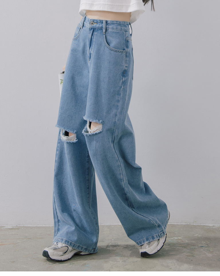 ストレートダメージデニムパンツ