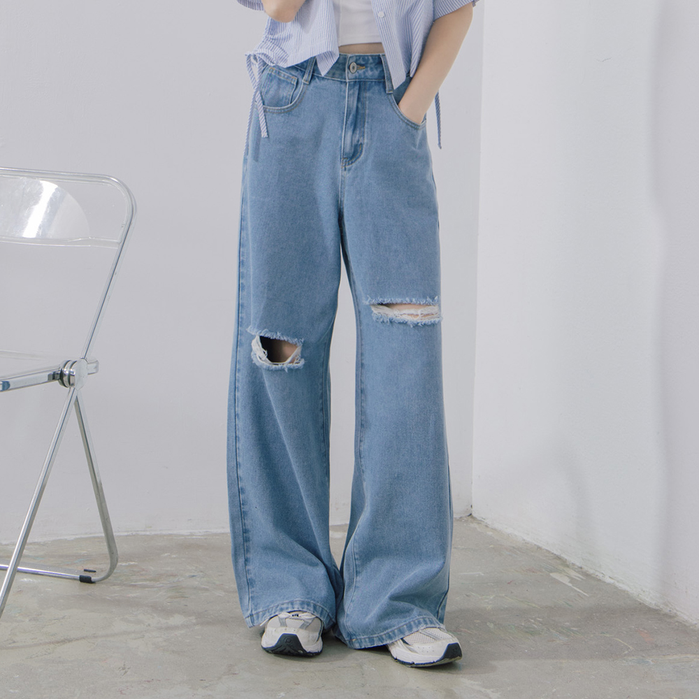 ストレートダメージデニムパンツ