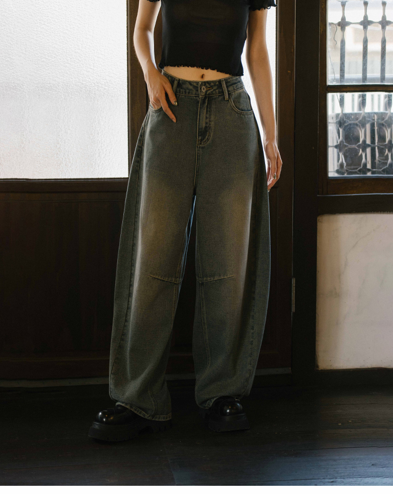 ウォッシュドデニムタックバルーンパンツ