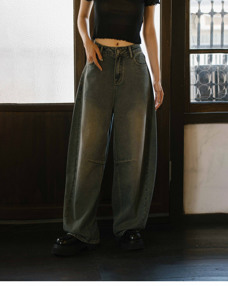 ウォッシュドデニムタックバルーンパンツ