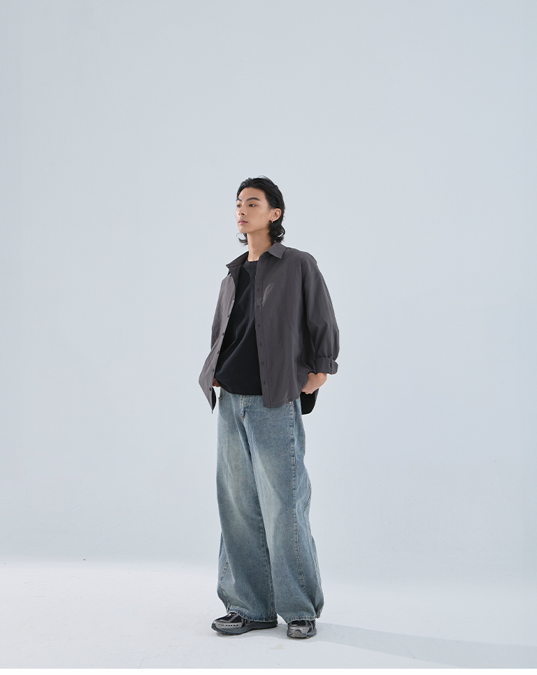 ユニセックスプリーツデニムパンツ