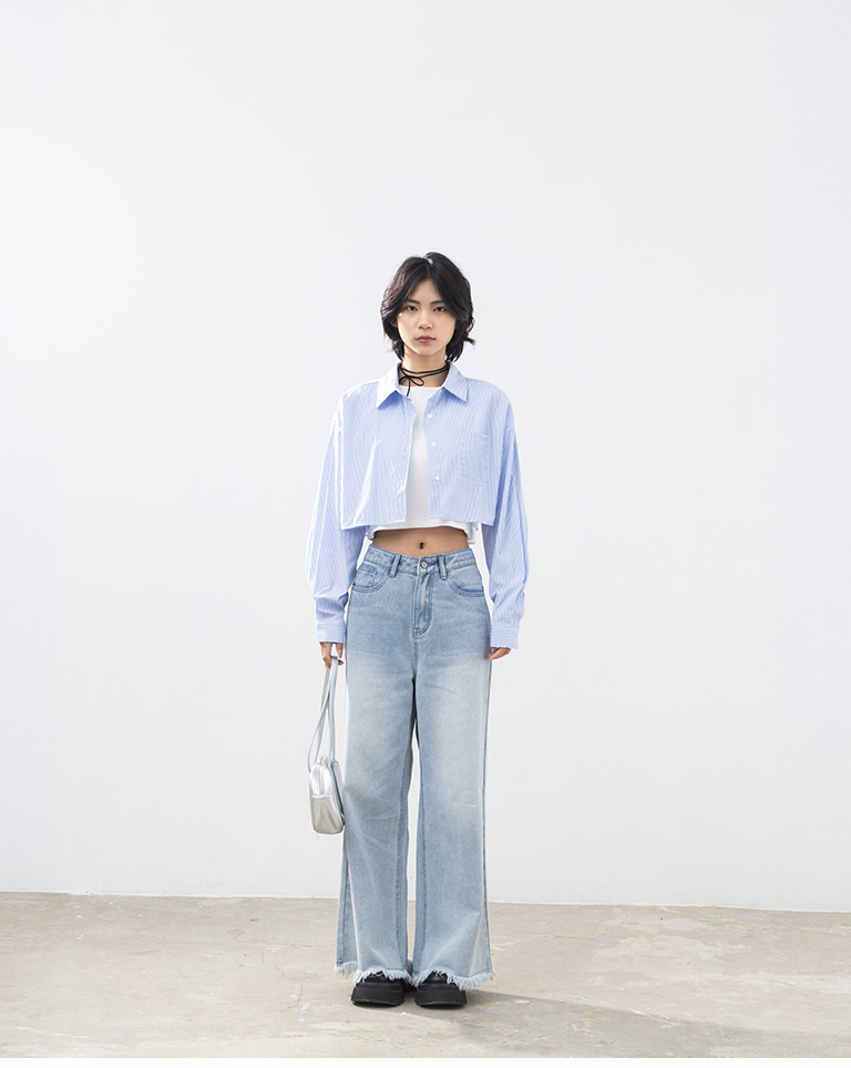 カットオフストレートデニムパンツ