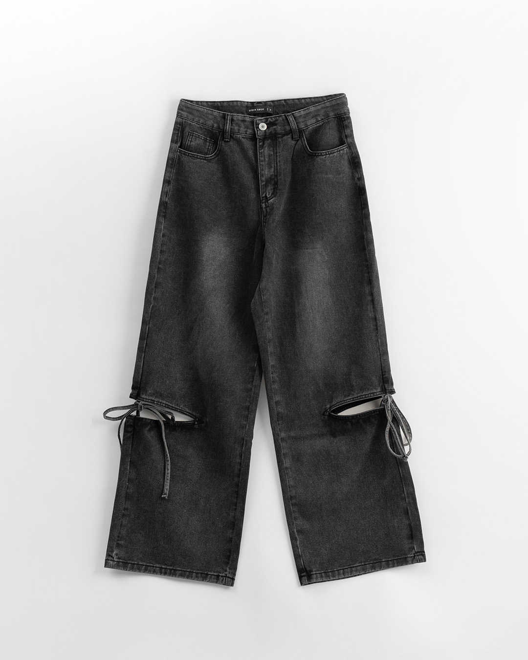 サイドカットアウトリボンウォッシュデニムパンツ 2色展開