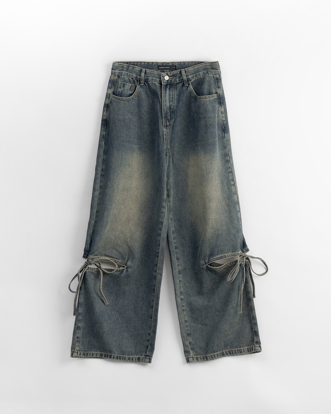 サイドカットアウトリボンウォッシュデニムパンツ 2色展開